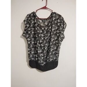 Maurices Womens Black White Bow Print Sheer Blouse Banded Hem Top Size Medium